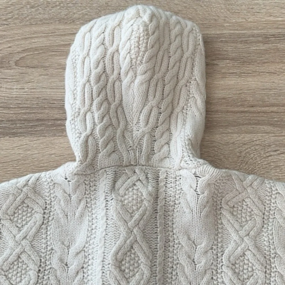 Polo Ralph‎ Lauren Girls Ivory Wool Blend Cable Knit Hooded Poncho Size 4/5